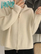 Lunivop Casual Knitted Cardigan Sweaters Women Autumn Vintage Zip-Up Solid Loose Long Sleeve Tops
